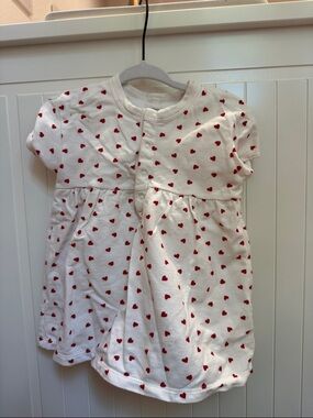 Petit Bateau White Dress with Red Heart Print